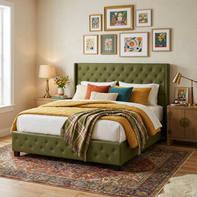 King Size Upholstered Bed With Sturdy Frame