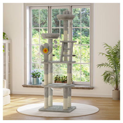 Arbre à chat 72 po avec cactus de 72 po de hauteur avec capsule transparente, poteau à griffes en sisal multi-niveaux et perchoirs moelleux pour grands chats d'intérieur