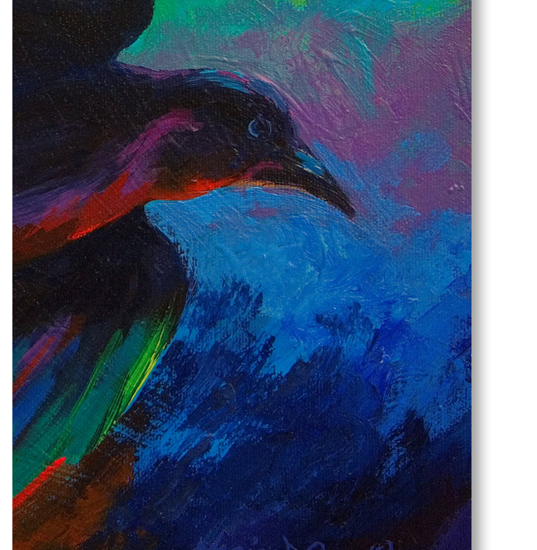 Vibrant Crow Eclectic Canvas Art with Wooden Frame, 24 x 32 Inches