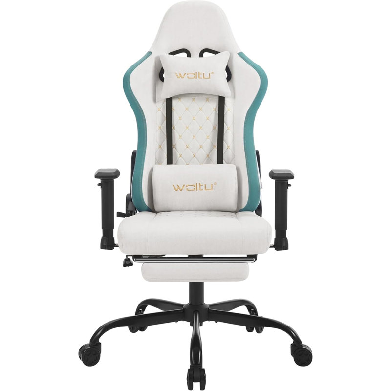 Metro Lane Adjustable Reclining Swiveling PC & Racing Game Chair, White/Blue