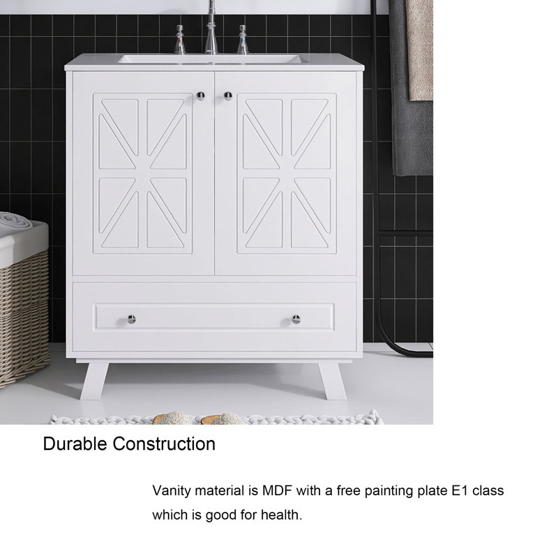 White MDF Single Sink Freestanding Bath Vanity with Ceramic Top