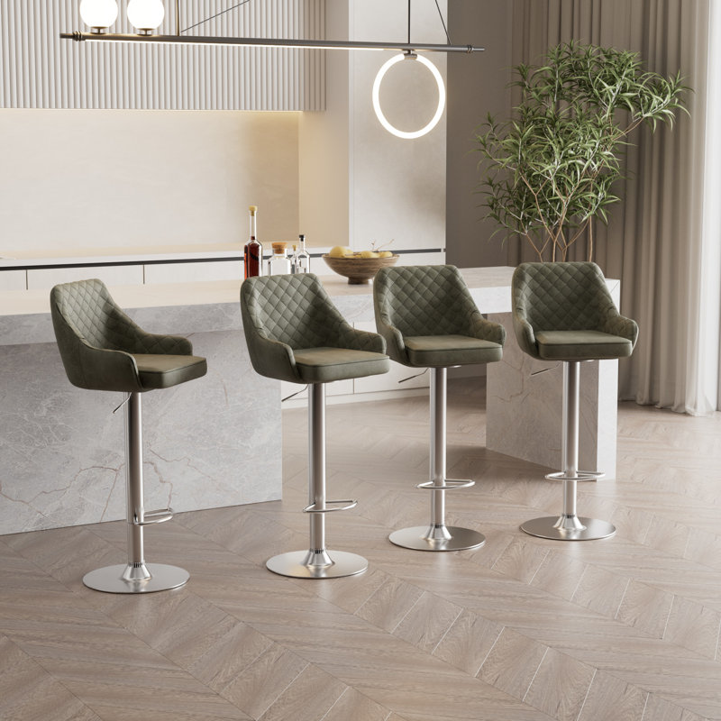 Ensemble de 4 tabourets de bar Aryelle, tabourets réglables à hauteur de comptoir avec dossier et accoudoirs, chaises de bar pivotantes modernes avec repose-pieds, tabourets de cuisine en polyuréthane revêtus d'îlot de cuisine, gris