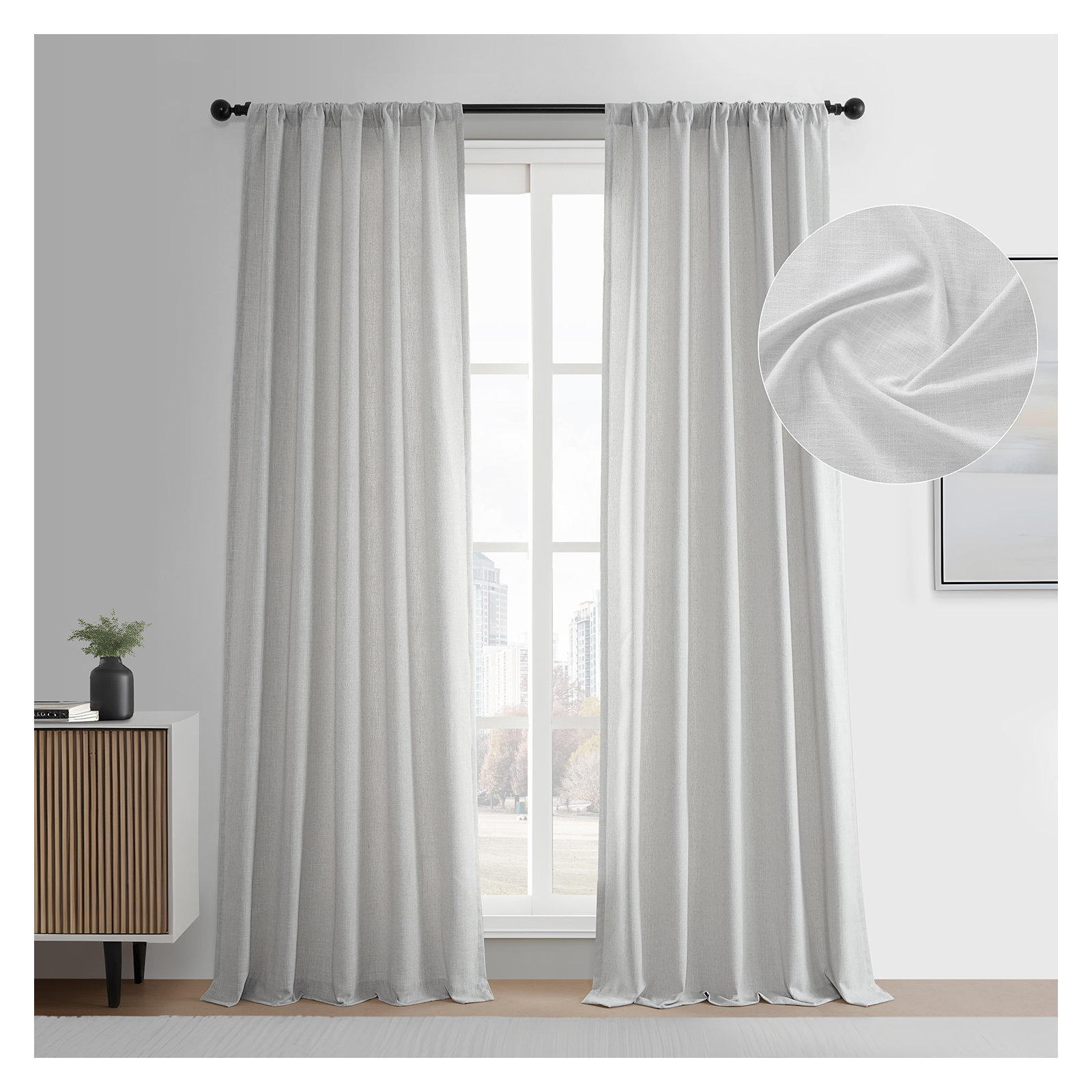 Farmbry Simply Faux Linen Curtains Pair - 2 Panels - Light Filtering Window Curtains, Off White, 50" W x 108" L