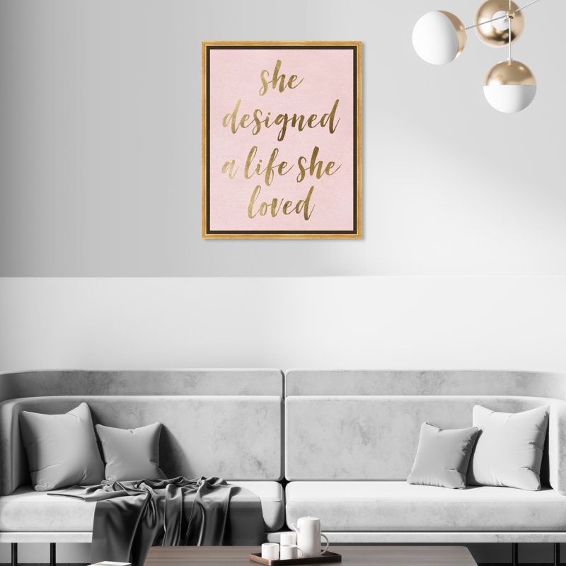 «A Life She Loved Blush Empowered Women», reproduction d'art textuel, H 20 po x l 16 po x P 1,5 po, Toile encadrée d'or