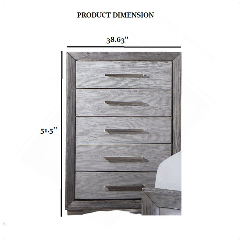 1pc Commode de style transitionnel, pieds en métal, glissières à billes, poignées de bar, finition grise