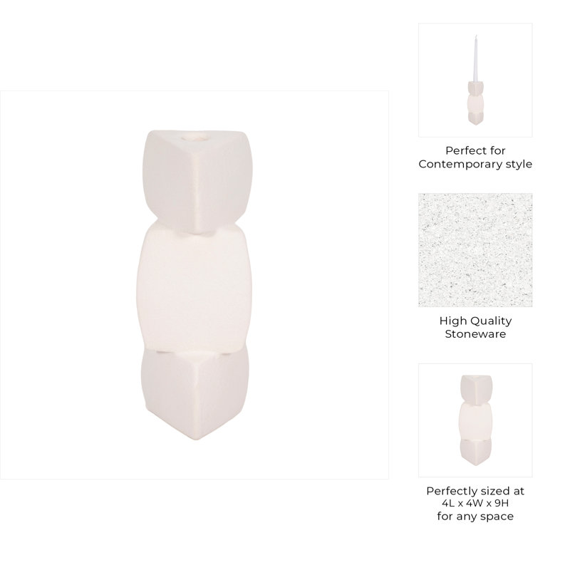 Candlestick Candle Holder, 9" H x 4" W x 4" D, White