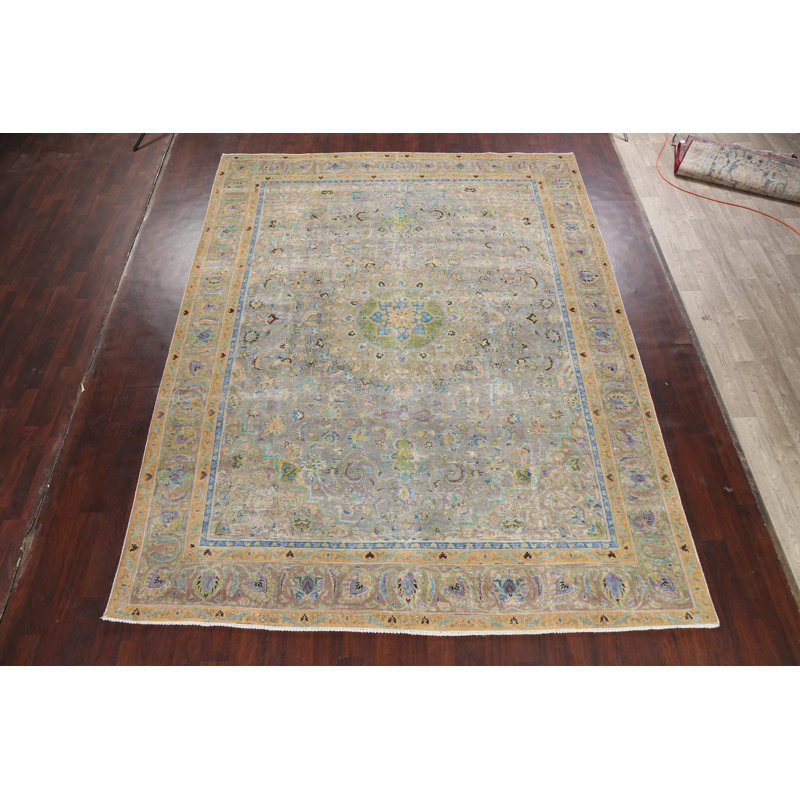 Tapis floral motif persan Kashmar noué à la main 9 x 12