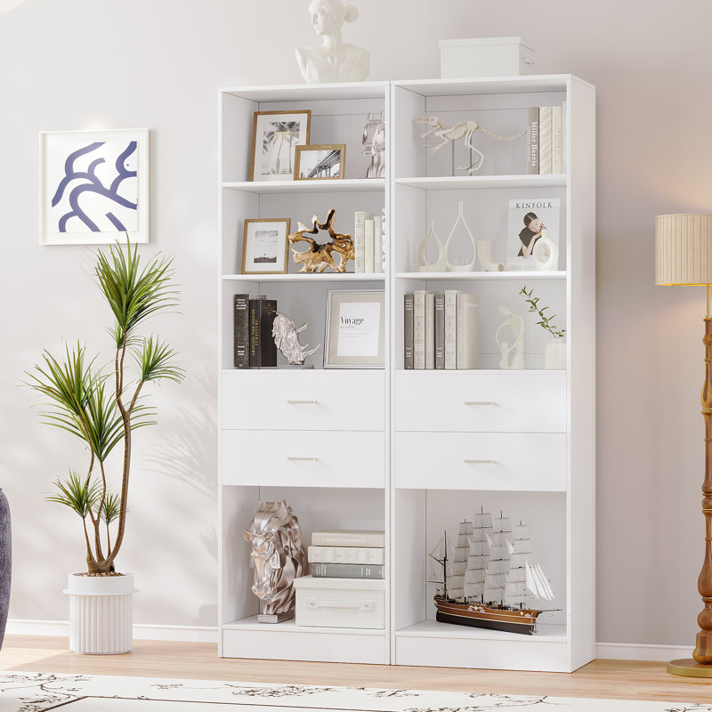 79" Bookcase With Drawers And Adjustable Shelves, White