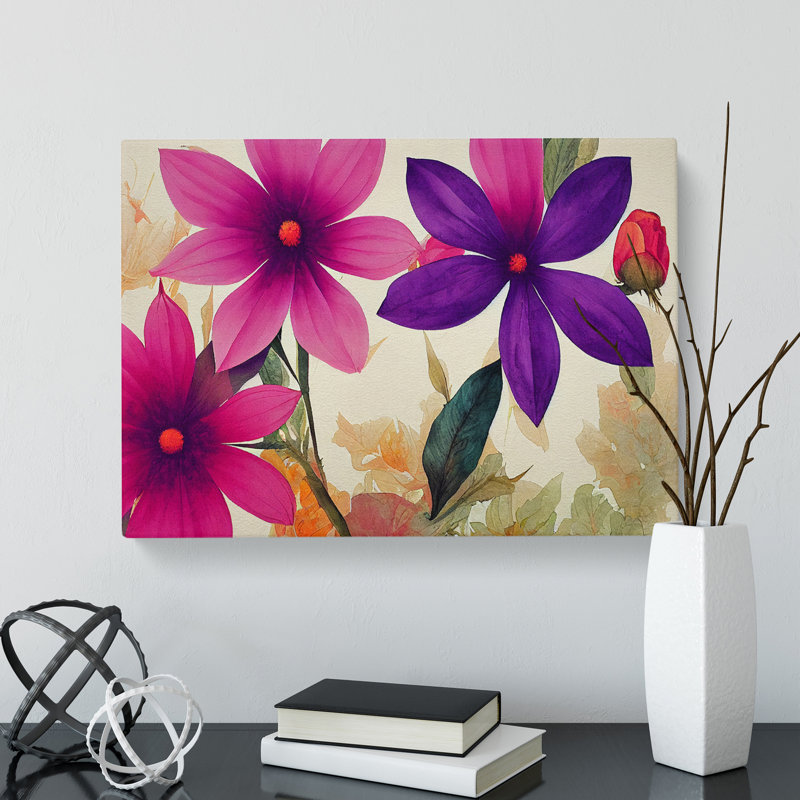Epic Watercolour Flowers - Wrapped Canvas, 35cm H x 50cm W x 3cm D