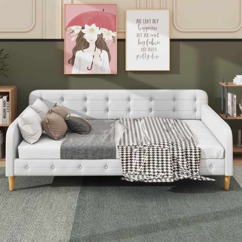 Lit de jour revêtu de tissu d'ameublement, Beige, Lit double