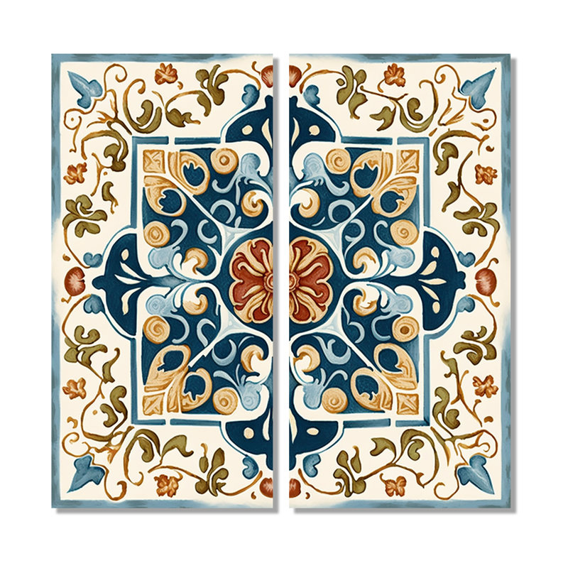 Carreaux de la Méditerranée en bleu rétro - art abstrait sur toile, H 20 po x l 24 po, Toile tendue, Ne s’applique pas
