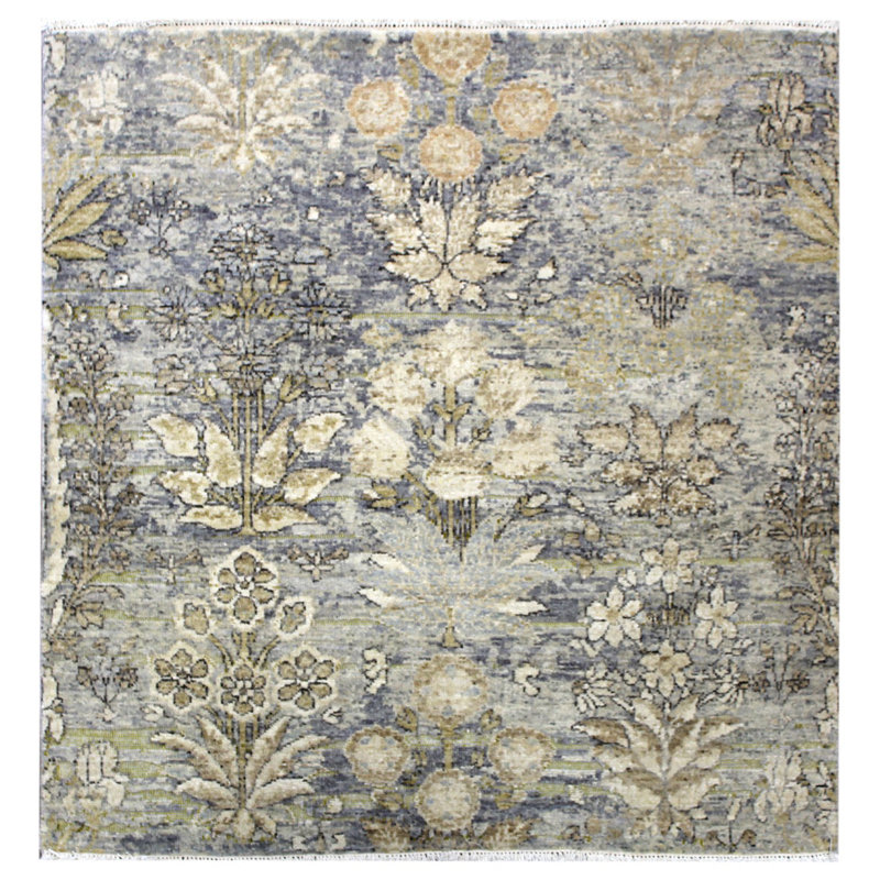Tapis carré en laine et en coton tissé à la main 3 pi One-of-a-Kind Moghul
