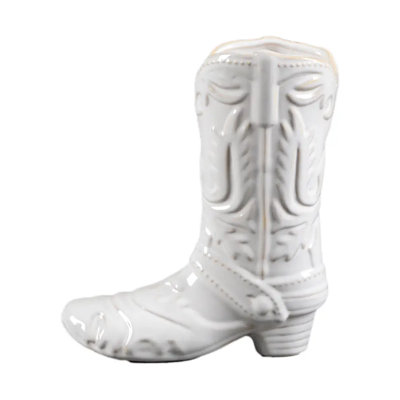 8.5" Ivory Ceramic Cowgirl Boot Vase