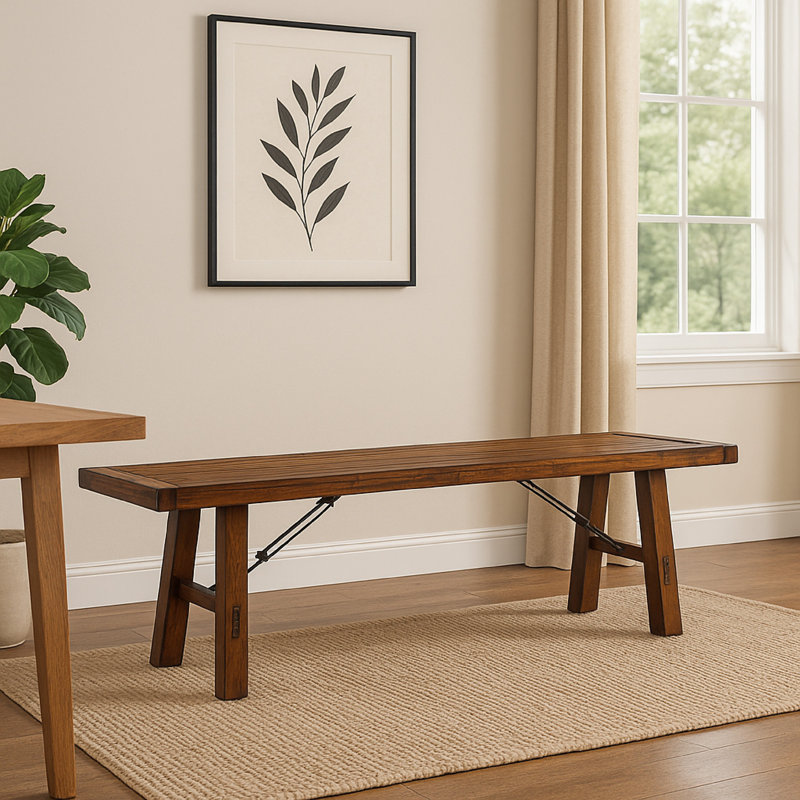 Banc Reggie, bois d'acajou brun de 72 pouces, détails de tendeurs en métal