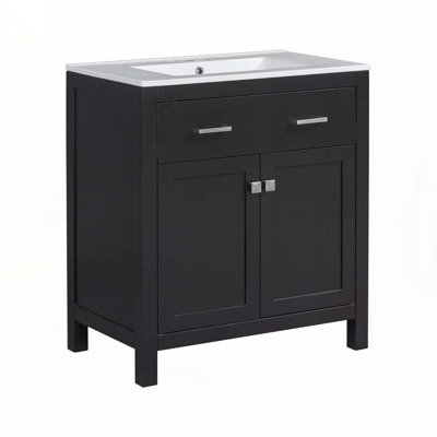 Meuble-lavabo de salle de bain avec lavabo en céramique, 2 portes et une tablette