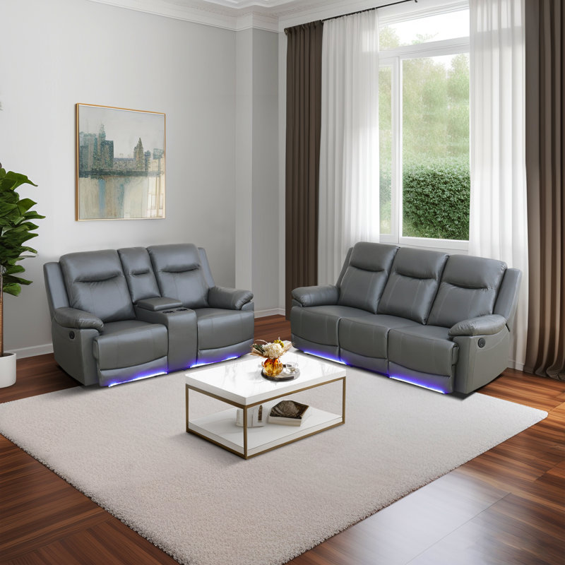 Ensemble de canapé inclinable en cuir 2 pièces Lynea