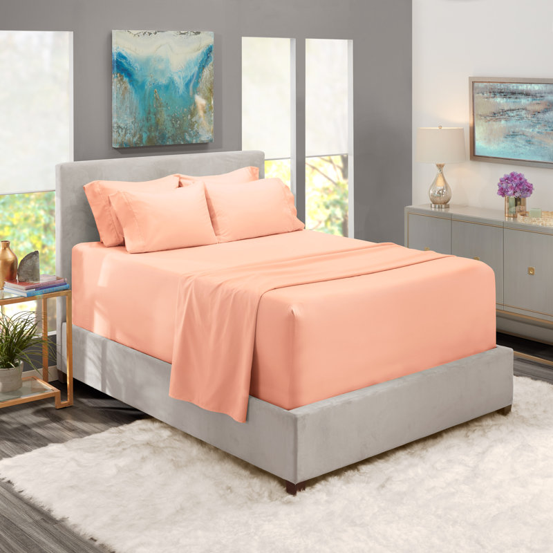 Microfiber Sheet Set, Peach, California King Fitted Sheet