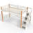 Twin Wood Loft Bed with Storage Shelves & Clothes Hook, Space-Saving Kids Bed Frame with Under-Bed Room, Beige & Natural-1699600287