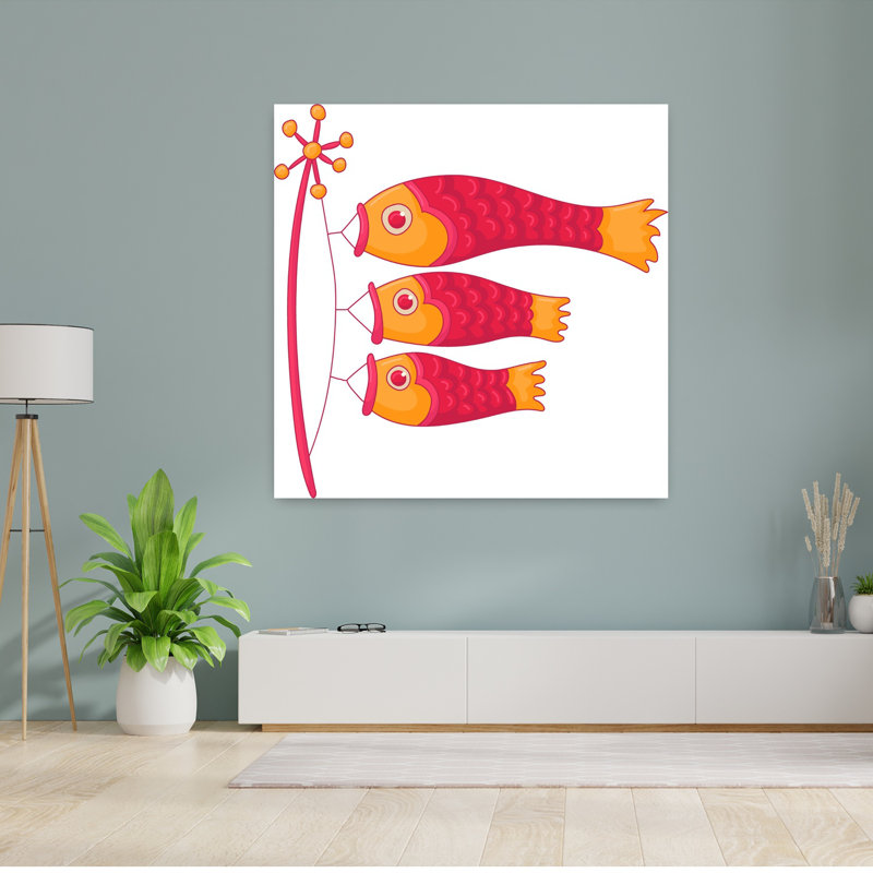 «Koi Carp Kite Illustration Colorful Traditional Vibrant Fish Spring», art mural, H 48 po x l 48 po