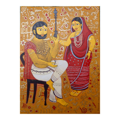 Homage To Kalighat Pat -2 | Acrylic On Canvas | By Bhaskar Lahiri