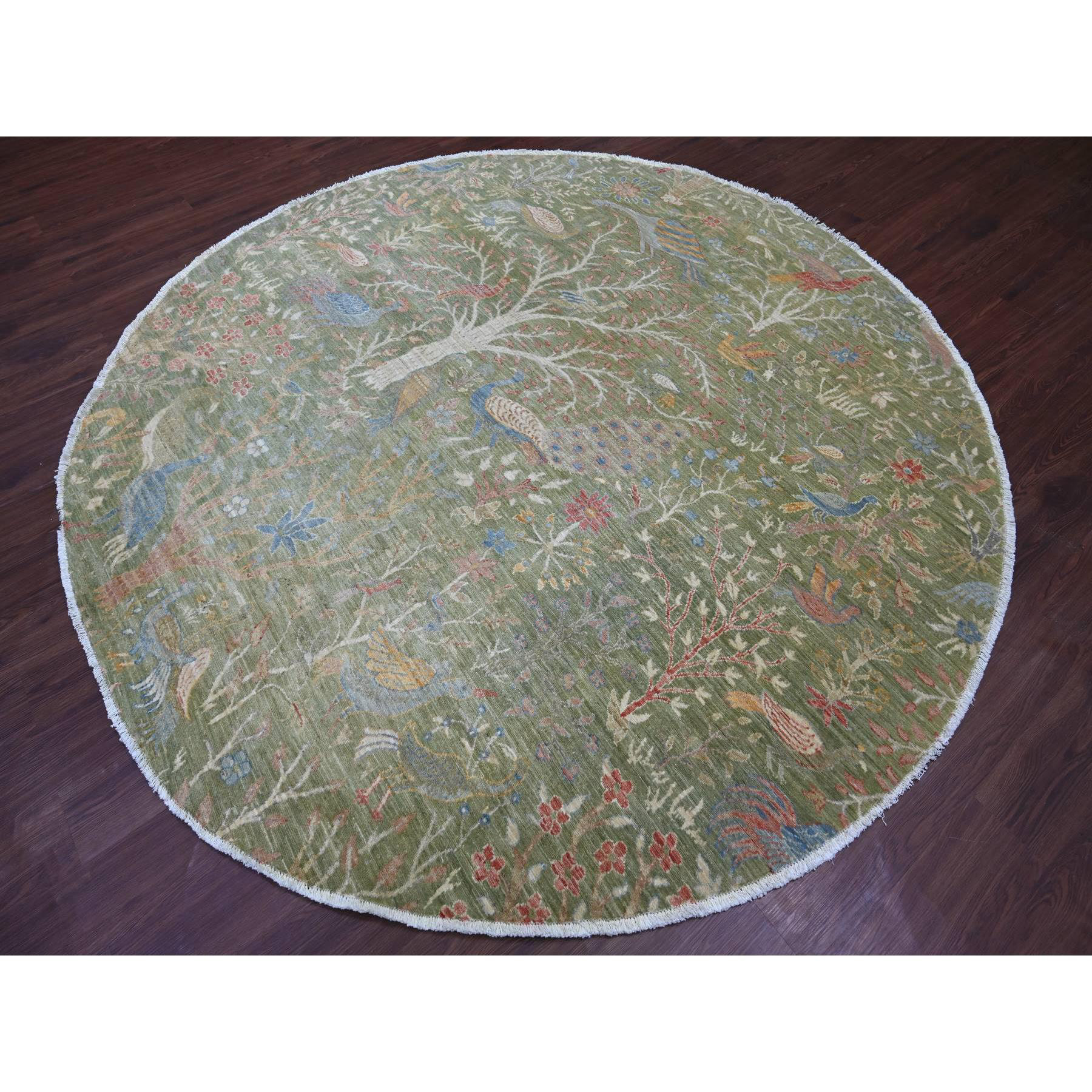 Astoria Grand 8'x8' Pickle Green, Afghan Peshawar with Colorful Birds ...