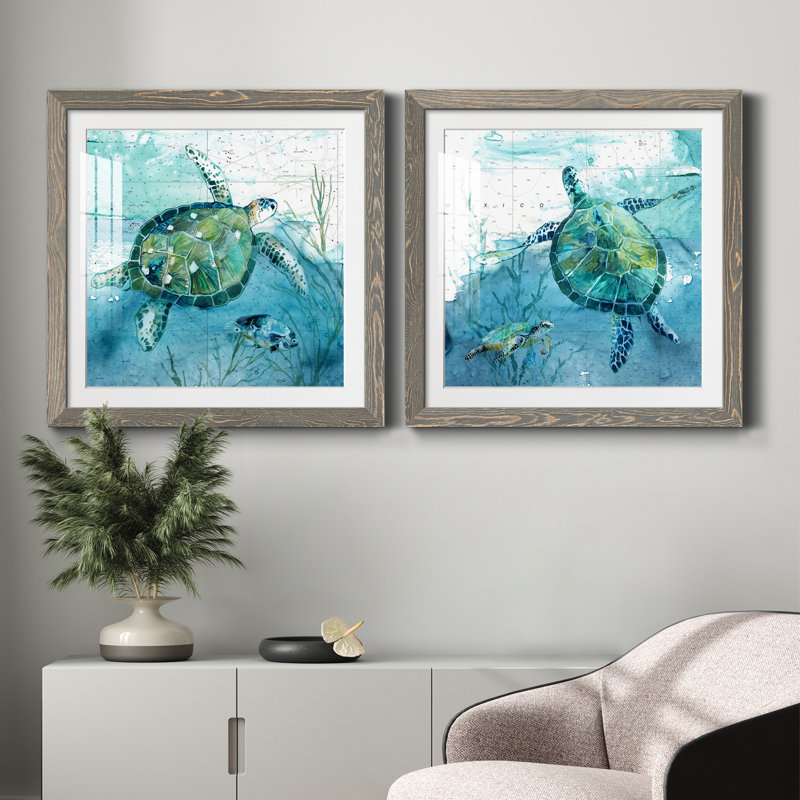 «Island Swim I», ensemble de 2 peintures, Papier dans un cadre photo, H 17 po x l 34 po, Gris