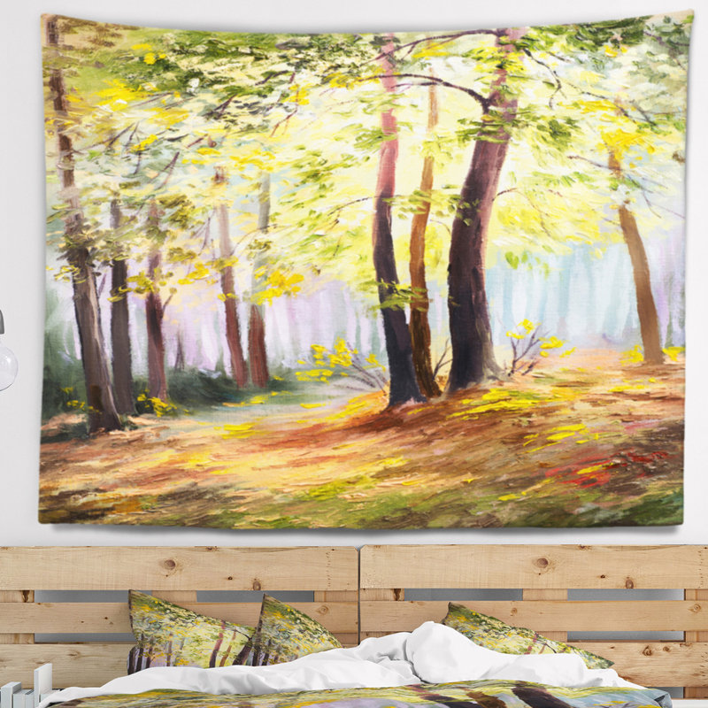 Forêt de printemps paysage avec tapisserie de la lumière du soleil, H 50 po x l 60 po