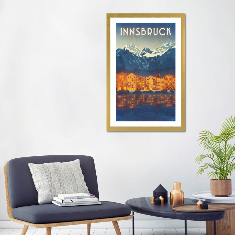 Impression d’art graphique « Austria-Innsbruck » par Missy Ames, Papier encadré doré, Blanc, H 32 po x l 24 po x P 1 po