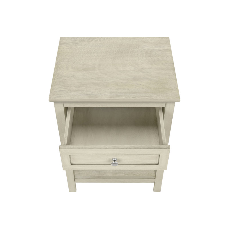 Table de salon à 2 niveaux avec placage blanc antique et étagère inférieure de rangement, 2 tables de chevet avec tiroir pour chambre à coucher