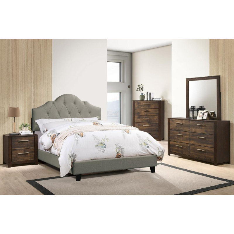 Lit plateforme tapissier Marbel, Double, gris