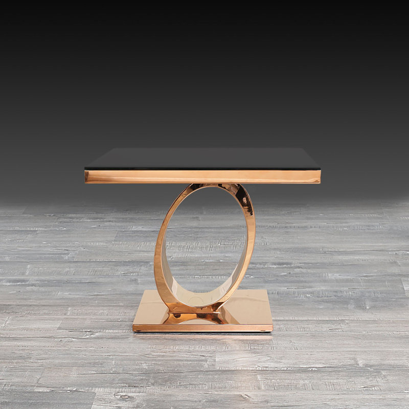 Table de bout en verre à piédestal, Or, Noir