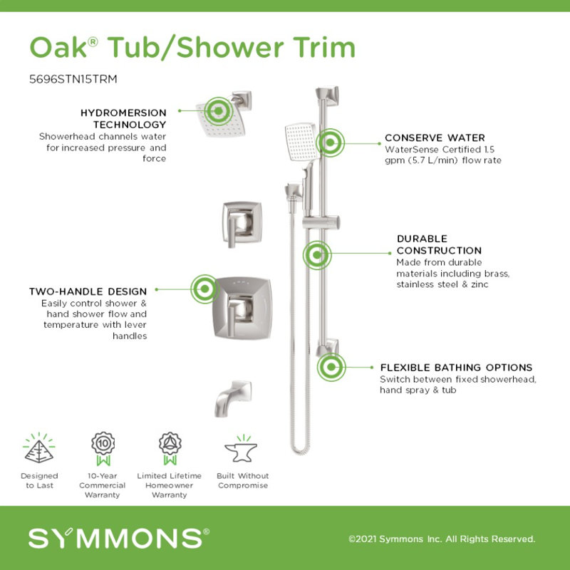 Garniture de baignoire et douche en chêne avec douchette Oak HydroMersion, Nickel satiné