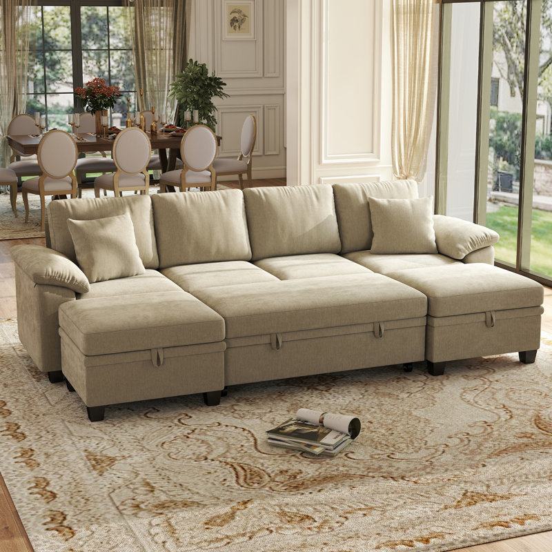 Canapé-lit modulaire convertible de 107 po avec rangement dissimulé et accoudoirs rembourrés ergonomiques, Brown Chenille