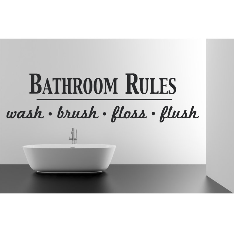 Décalcomanie murale règles de salle de bain, Noir, H 9 po x l 36 po x P 0,01 po