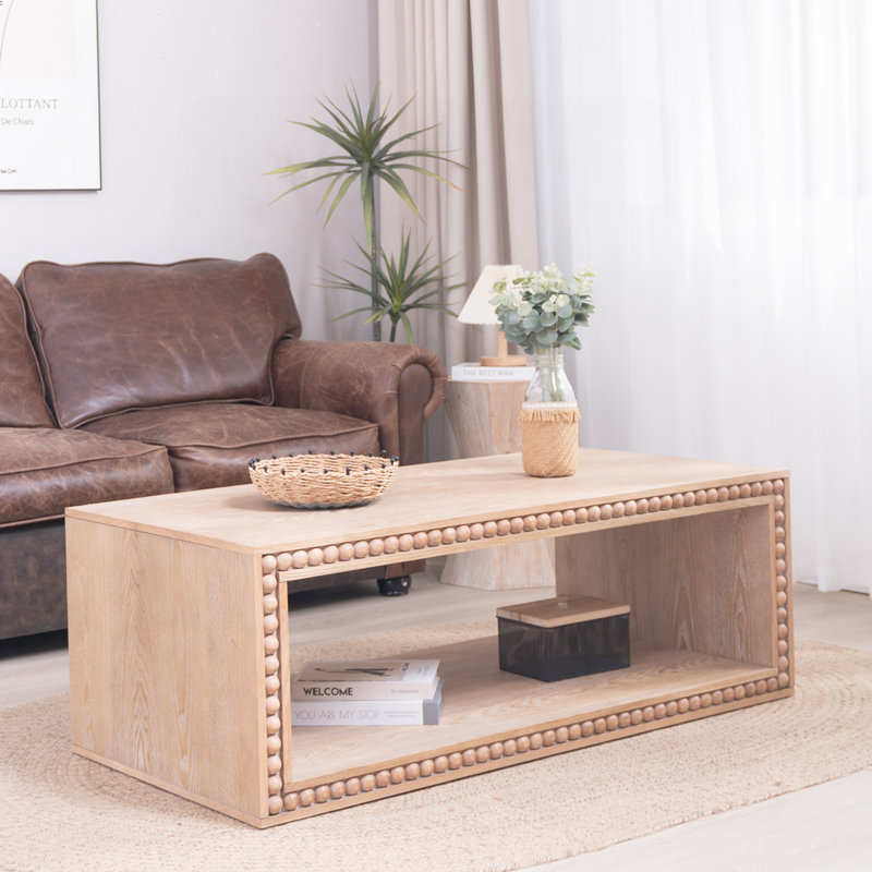 Table basse 47,6 "rectangulaire avec tablette de rangement ouverte, Naturel antique