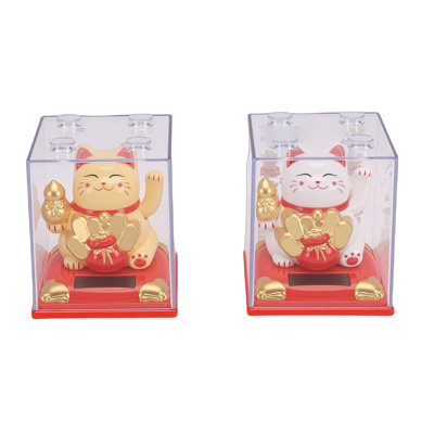 2 pièces Lucky Cat 3,15 pouces à énergie solaire avec bras ondulant accueillant pour tableau de bord de voiture WIndow Home restaurant Decor