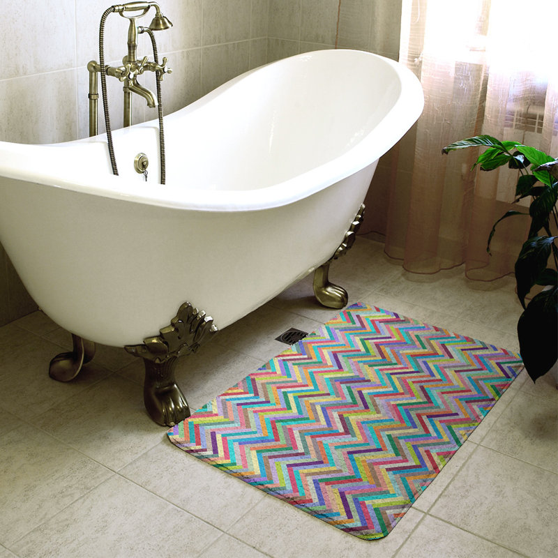 Tapis de bain rectangulaire à chevron antidérapant herringbone, Arc-en-ciel, l 17 po x L 24 po