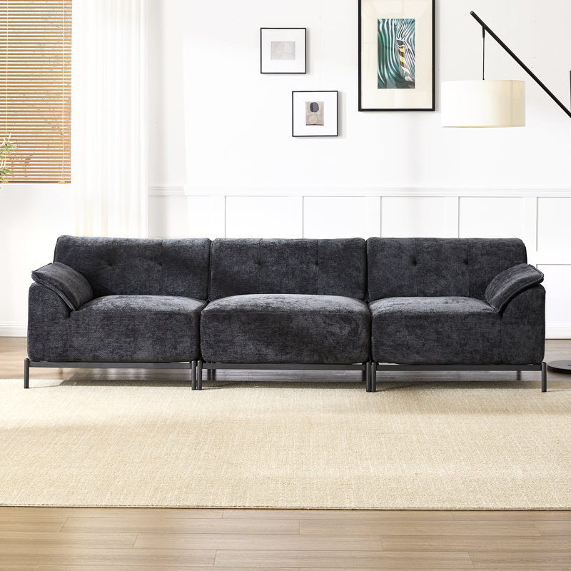 Canapé modulaire rembourré 3 personnes Modern Chenille, Noir