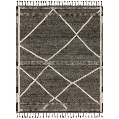 Tapis beige / noir en laine noué à la main