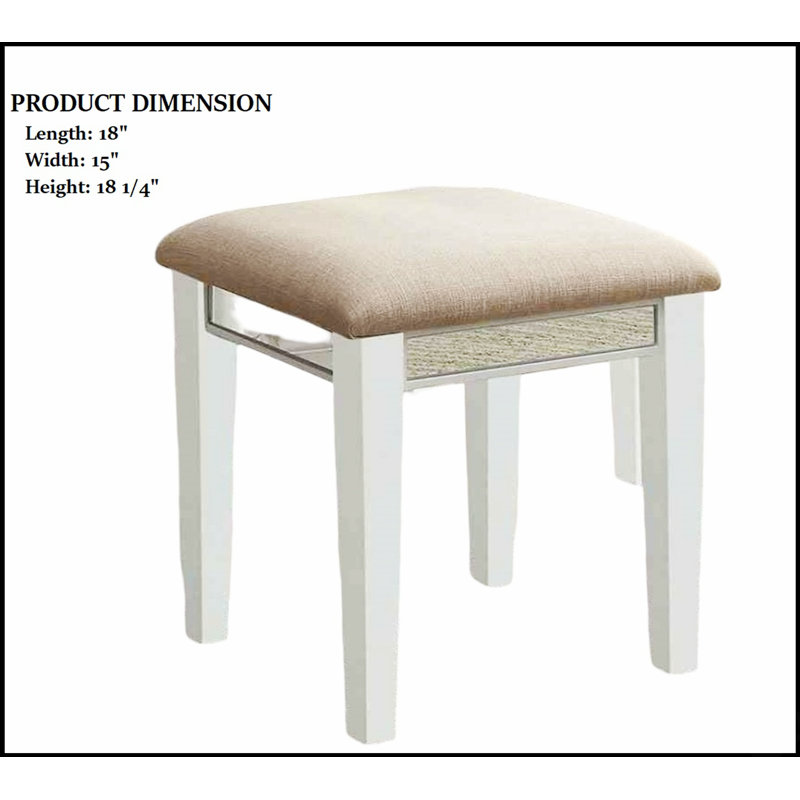 Transitional Style Vanity Set With Storage Drawers, Central Mirror, And Padded Stool For Elegant Bedroom Furniture, White