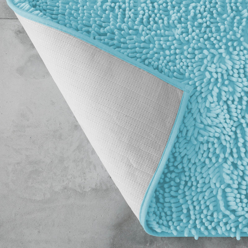 Modern 2 Piece Bathroom Rug Set Microfiber Chenille Bath Mat & Pedestal Mat Super Soft Non Slip Absorbent Washable, Aqua