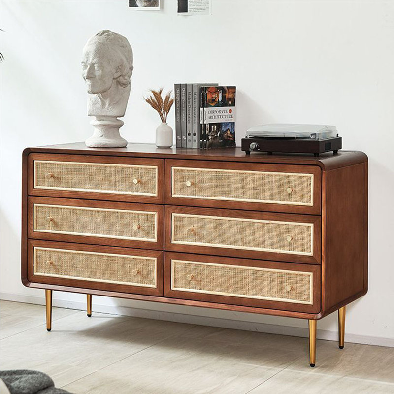 Solid wood rattan drawer storage cabinet 53.54 " W