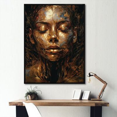 Portrait de femme en acrylique I - art abstrait marbré encadré