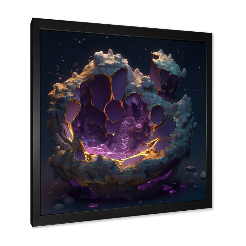 Exploration des profondeurs de la géode mauve dorée II - reproduction, Cadre photo noir, H 16 po x l 16 po x P 1 po