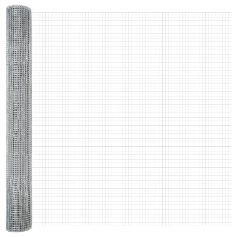 Welded Wire Fence With 7 Flanged Posts Steel, Silver, 80cm H x 2500cm W