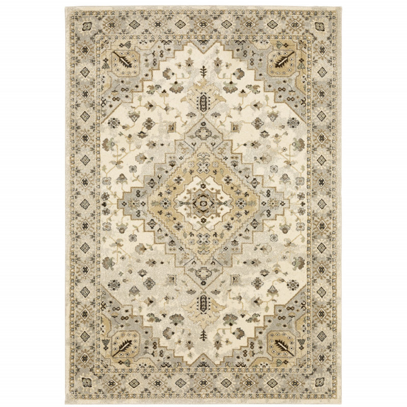 Tapis beige tissé à la machine Caryll, Rectangle 7 pi 10 po x 10 pi 10 po