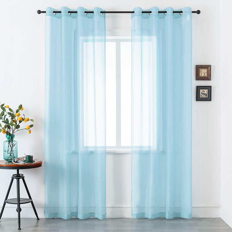 Panneau de rideau simple semi-transparent, Bleu, L 39 po x L 78 po