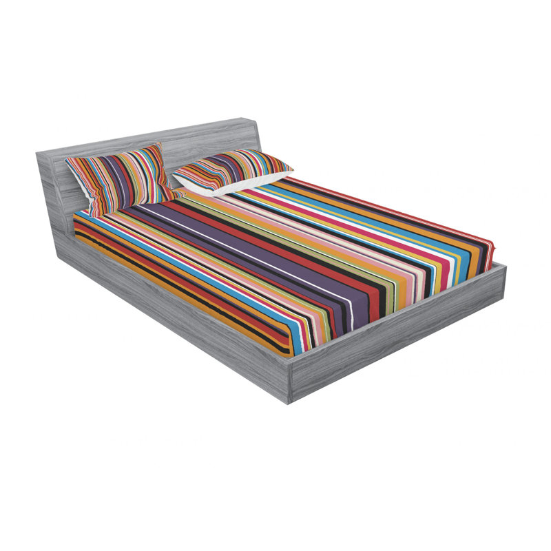 Microfiber Striped Sheet Set, Full/Double Sheet Set with Fitted Sheet, Purple/Red/Black Striped