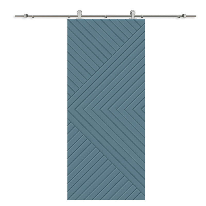 Chevron Pattern Blue MDF Sliding Barn Door Kit with Stainless Steel Hardware