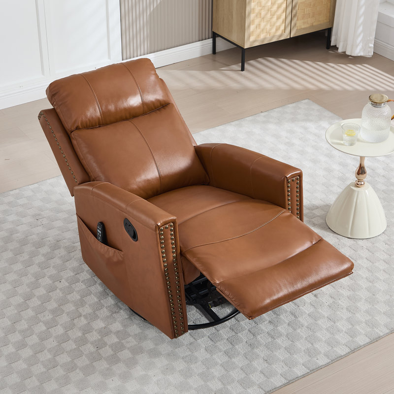 30.5 "W Manual Genuine Leather Swivel Rocker Recliner Vintage Recliner With Heated Massage（set of 2), Brown